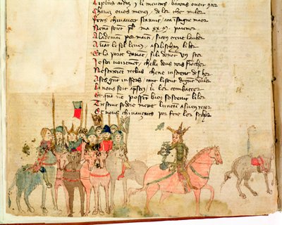 Ms Est 27 W 8.17 f.1v Attila de Hun (ca.406-453) en zijn leger te paard, uit De Oorlog van Attila door Nicola da Casola door Franco Italian School