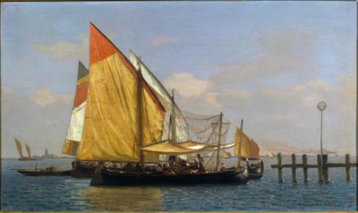 Boote und Fischer in Venedig von Francois-Louis-David Bocion