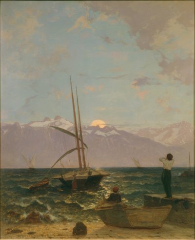 Maanopkomst boven het meer van Genève door Francois-Louis-David Bocion