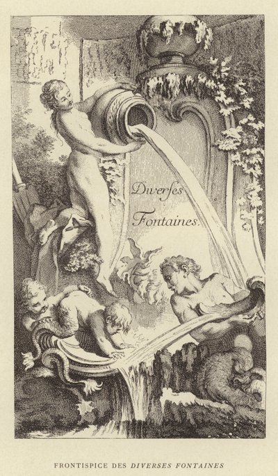 Frontispice van Diverse Fonteinen (gravure) door Francois (after) Boucher