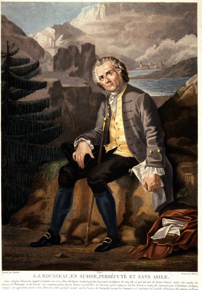 Jean Jacques Rousseau in Zwitserland, vervolgd en zonder asiel. Aquatint door Charon naar Boucher. 19e eeuw. Parijs, Musee Carnavalet. door Francois (after) Boucher