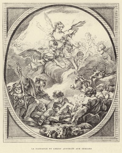 De Geboorte van Christus Aangekondigd aan de Herders door Francois (after) Boucher