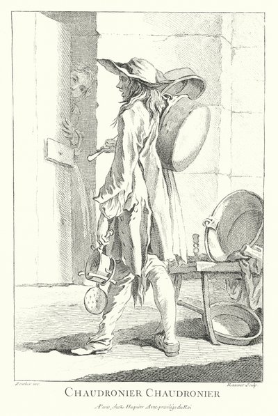 Potten- en pannenverkoper door Francois (after) Boucher