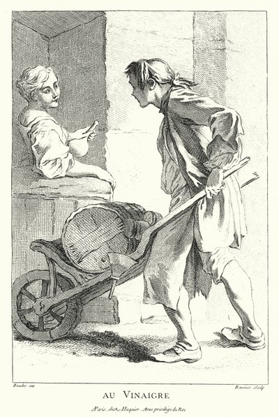 Azijnverkoper (gravure) door Francois (after) Boucher