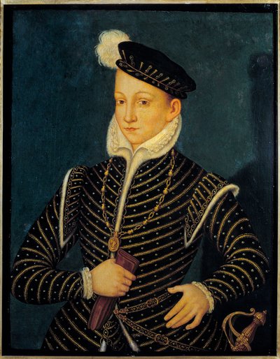Portret van Karel IX (1550 - 1574) koning van Frankrijk door Francois (attr. to) Clouet