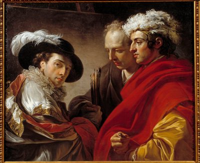 Portret van drie mannen (de kunstenaar, de architect Pierre Rousseau en een onbekende) door François André Vincent