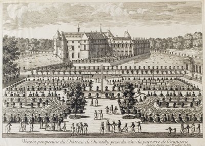Uitzicht op het Kasteel van Chantilly vanuit de Orangerie door Francois Antoine Aveline