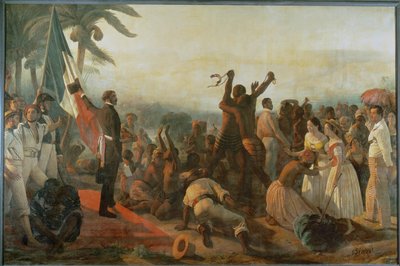 Proclamatie van de vrijheid van zwarten in de koloniën ... door François Auguste Biard