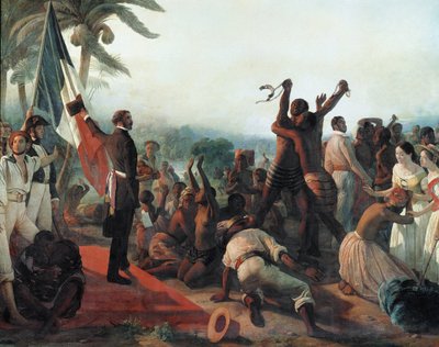 Proclamatie van de afschaffing van de slavernij in de Franse koloniën op 23 april door François Auguste Biard