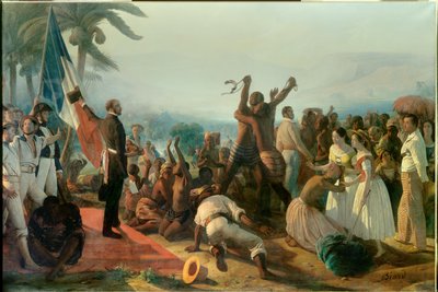 Proclamatie van de afschaffing van de slavernij in de Franse koloniën op 23 april door François Auguste Biard