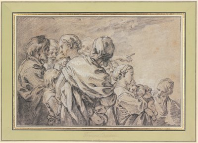 Groep halffiguren met mannen en vrouwen met kinderen door François Boucher