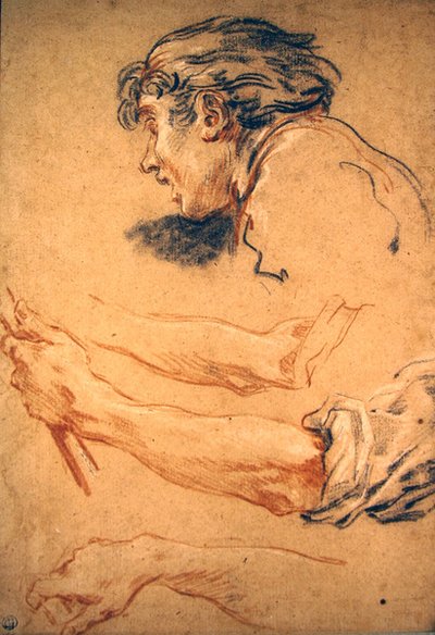Hoofd van een herdersjongen en studies van zijn hand en arm door François Boucher