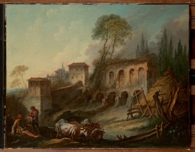 Fictief landschap met de Palatijn vanaf Campo Vaccino door François Boucher