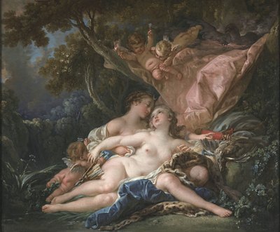 Jupiter in de gedaante van Diana, en de nimf Callisto door François Boucher
