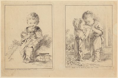 De kleine Savoyard en de kleine melkdrinkers [twee platen] door François Boucher