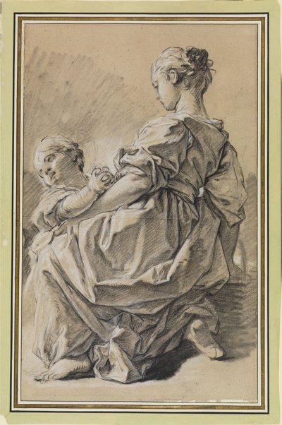 Knielende jonge vrouw met kind door François Boucher