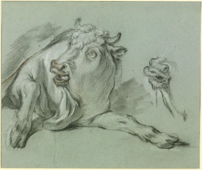 Rustende stier. Studie naar het schilderij „De ontvoering van Europa” in het Musée du Louvre in Parijs door François Boucher