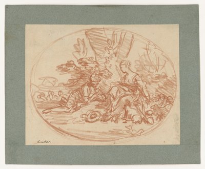 Liggend paar onder bomen (tegendruk) door François Boucher