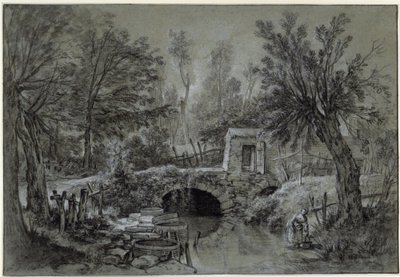 Landschap met beek en brug door François Boucher