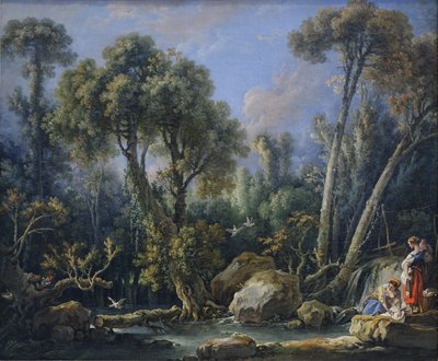 Wasvrouwen in een landschap door François Boucher