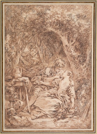 Verraste geliefden (Annette en Lubin) door François Boucher