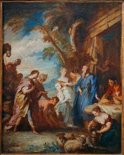Rebecca ontvangt Abrahams geschenken van Eliezer ... door François Boucher