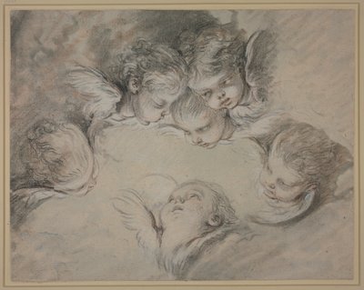 Zes engelenhoofden in de wolken door François Boucher