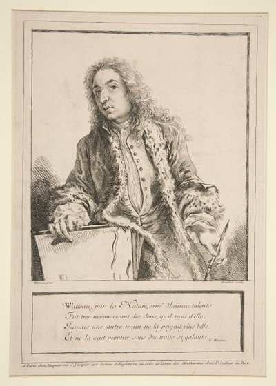 Zelfportret van Antoine Watteau door François Boucher