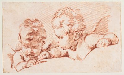 Twee putti. Ontwerp voor deurstuk op Amalienborg door François Boucher