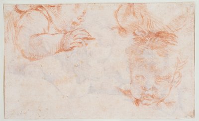 Drie jongenshoofden. Studies voor een deurpaneel in Amalienborg door François Boucher
