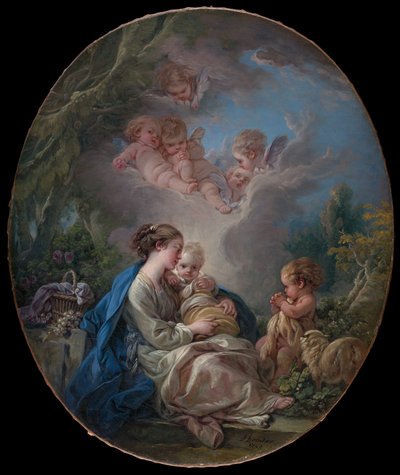 De Maagd met het Kind, de jonge Johannes de Doper en engelen door François Boucher