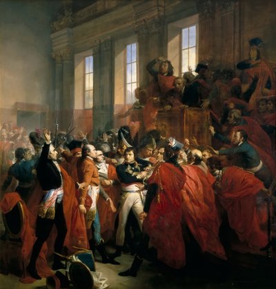 Generaal Bonaparte omringd door leden van de Raad van Vijfhonderd in Saint-Cloud, 10 november door Francois Bouchot