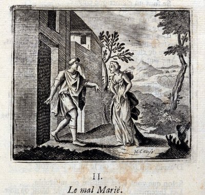 Kwaad trouwt. Fabels door Jean de La Fontaine (1621-95). Illustratie door François Chauveau (1613-1676). Editie van 1728. door Francois Chauveau
