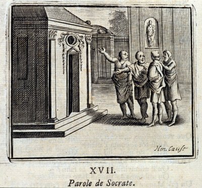 Het woord van Socrates. Fabels van Jean de La Fontaine. Illustratie door François Chauveau. Editie van 1728. door Francois Chauveau