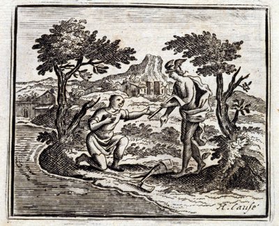 De Houthakker en Mercurius. Fabels van Jean de La Fontaine. Illustratie door François Chauveau. Editie van 1728. door Francois Chauveau