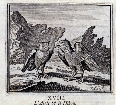 De Adelaar en de Uil. Fabels van Jean de La Fontaine. Illustratie door François Chauveau. Editie van 1728. door Francois Chauveau