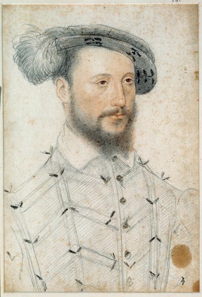 Portret van Antoine de Halluin, Heer van Piennes (1505 - 1553). Tekening met rood krijt en zwarte steen door Clouet Francois (1515-1572) door François Clouet