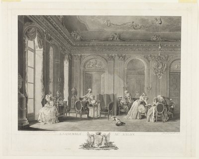 De vergadering in de salon door Francois Dequevauviller
