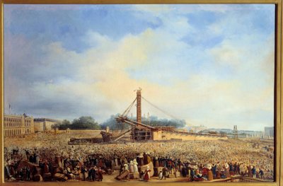 Oprichting van de obelisk van Luxor op Place de la Concorde in Parijs (25 oktober) door Francois Dubois