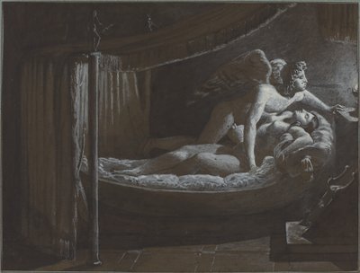 Cupido met Psyche die de lamp dooft door Francois Edouard Picot