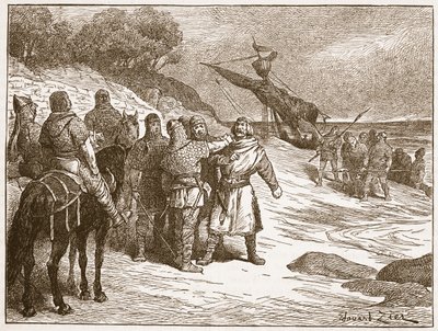 Harold gevangen genomen door de graaf van Ponthieu, illustratie uit 