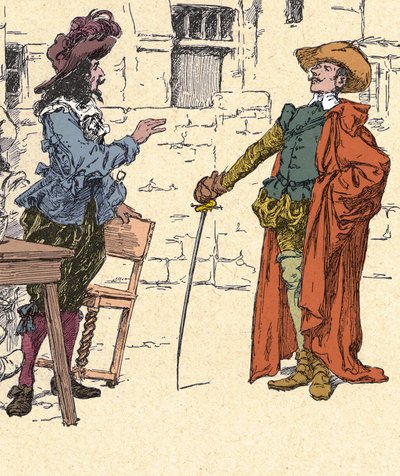Ontmoeting van Cyrano, jong, aankomend in Parijs, met D