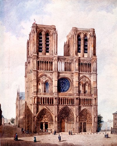 De gevel van de Notre Dame kathedraal in Parijs door Francois Etienne Villeret