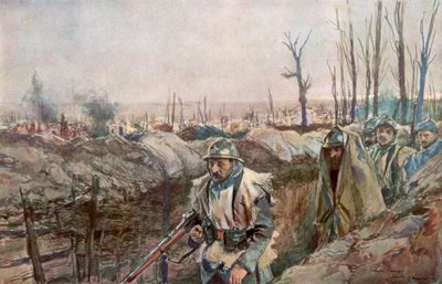 Een Franse loopgraaf in het dorp Souchez, Artois, Frankrijk, 18 december 1915, 1926 door Francois Flameng