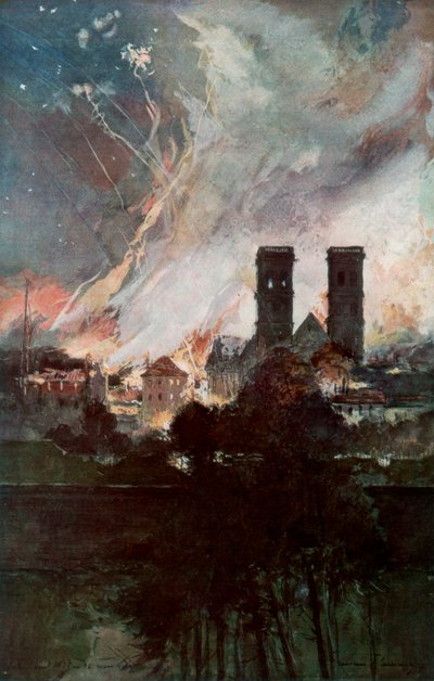 Bombardement van Verdun met brandbommen, Frankrijk, 25-26 maart 1916 door Francois Flameng