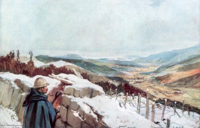Loopgraven met uitzicht op de Munstervallei met de Rijn in de verte door Francois Flameng