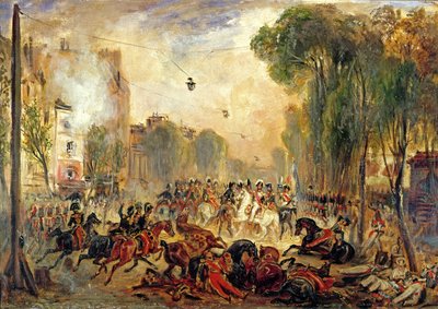 Moordaanslag op koning Louis-Philippe door Giuseppe Fieschi, Boulevard du Temple, 28 juli 1835 door Francois Gabriel Guillaume Lepaulle