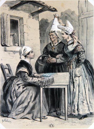 Kantklossers van Caen in Normandië, uit 