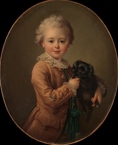 Jongen met een zwarte spaniël door Francois Hubert Drouais