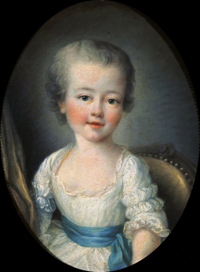 Portret van een klein meisje in een witte jurk, genaamd Alexandrine Lenormant d
